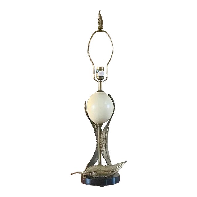 Vintage Chapman Ostrich Egg Brass Feather Lamp For Sale