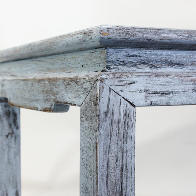 Wood Vintage Swedish Blue-Grey Wash Wood Coffee Table With Ming Style Leg and Shagreen Top For Sale - Image 7 of 17