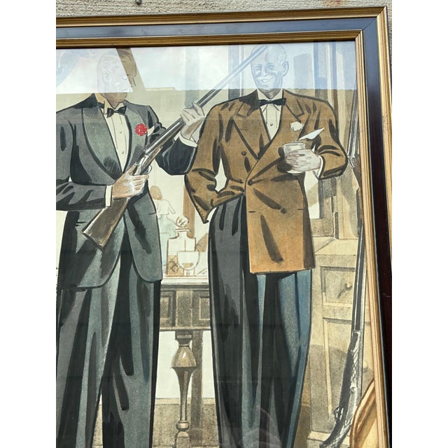 Wood Vintage Framed Gentlemen's Club Illustration For Sale - Image 7 of 18