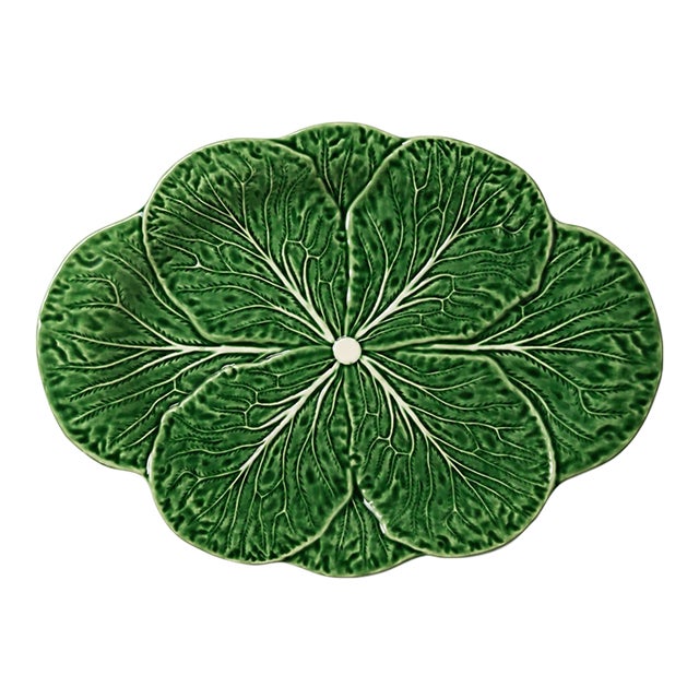 Attributed to Bordallo Pinheiro Majolica Style Cabbage Form Oval Serving Platter For Sale
