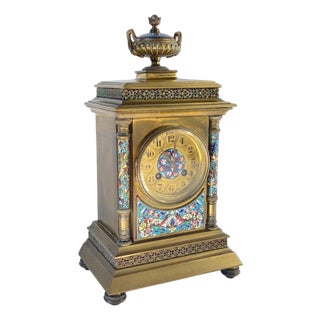 French Samuel Marti Champleve Enamel Gilt Bronze Mantel Clock For Sale