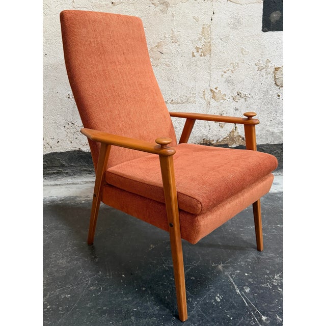 Vintage Swedish Lounge Chair by Broderna Johansons circa 1960. Fully restored, repadded and reupholstered in a lush burnt...