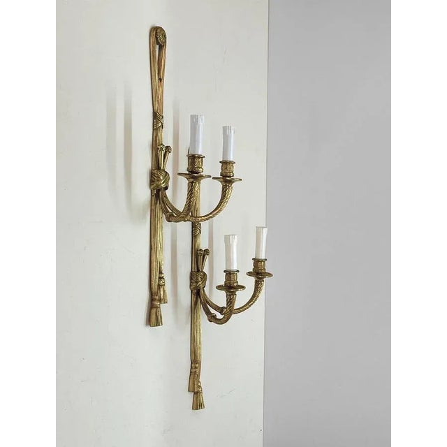 19th Century Louis XVI Style Knot and Tassel Candle Wall Lights, Set of 2 For Sale - Image 10 of 18