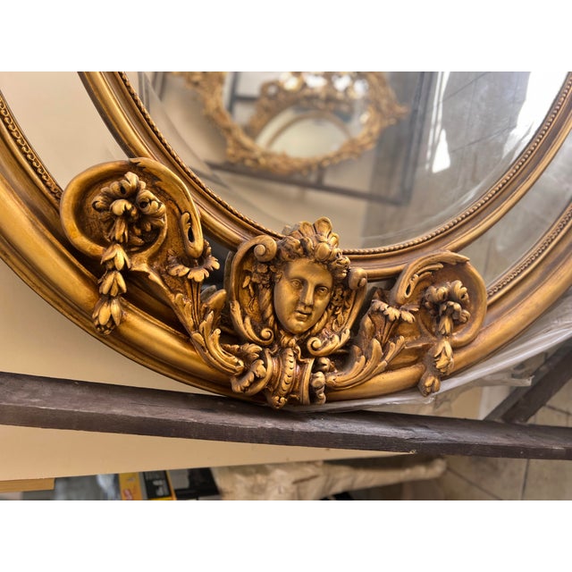 Glass 1960s Huge 7 Feet 11 Oval Mirror in Gold Leaf For Sale - Image 7 of 7