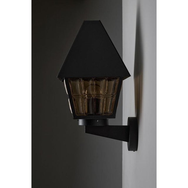 Rustic Boom Outdoor Wall Lantern in Cast Metal and Amber Glass from Bega, 1980s For Sale - Image 3 of 5