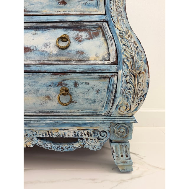 Maison Martine Coastal Blue Chest • Hand‑Refinished • 36” Artisan Dresser For Sale - Image 11 of 13