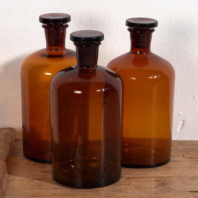 Brown Small Apothecary Bottles, 1920s, Set of 3 For Sale - Image 8 of 9