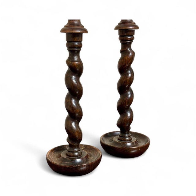 Wood Victorian Candlesticks in Mahogany, Set of 2 For Sale - Image 7 of 9