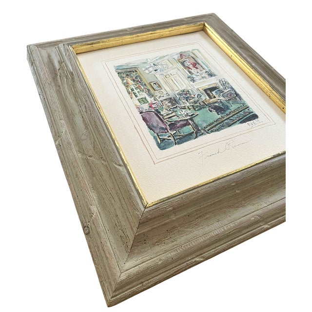1930s 1935 “French Room” Signed Watercolor Interior Painting in Gilt-Trimmed Wood Frame For Sale - Image 5 of 10