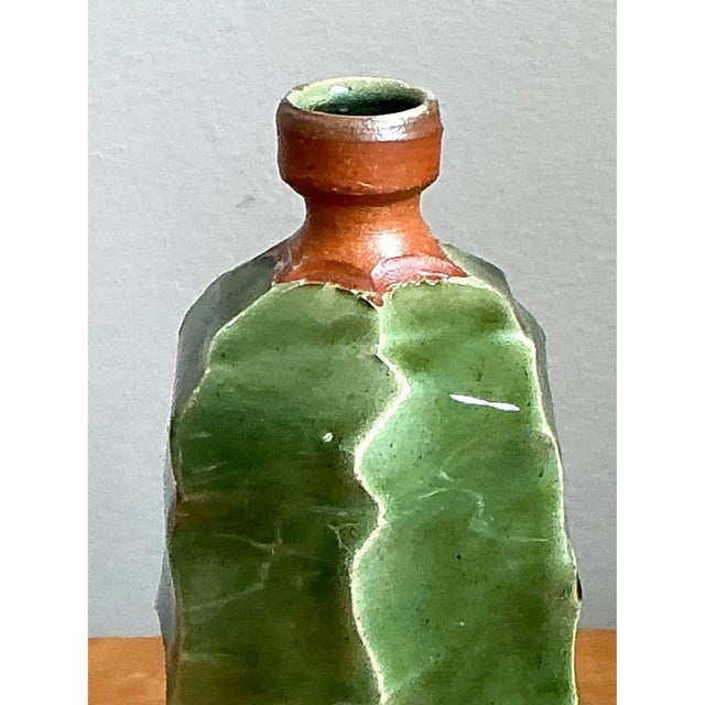 Vintage Green Sculptural Ceramic Vase For Sale - Image 10 of 18