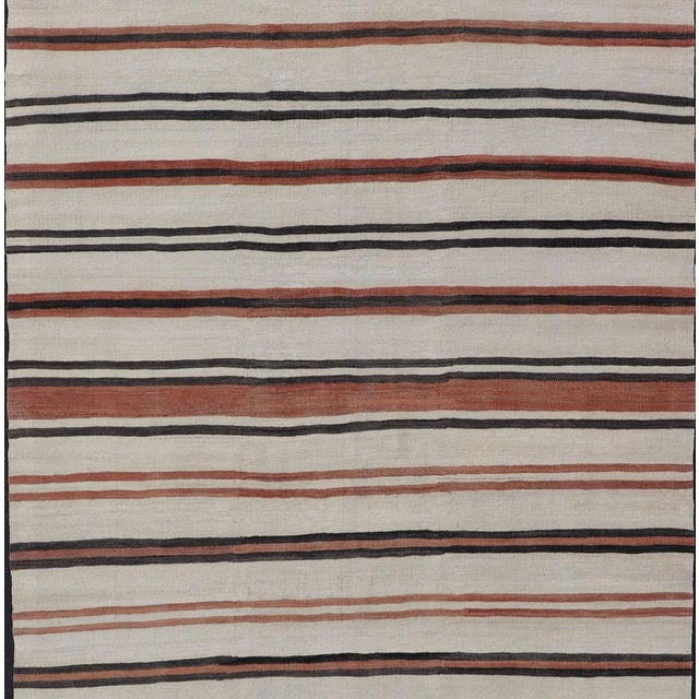 Textile Vintage Turkish Kilim Gallery With Stripes in Cream, Brown & Soft Coral Color 5'10" X 10'11" For Sale - Image 7 of 12