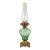 Green Art Glass Converted Oil Lamp With Embossed Floral Pattern and Metal Base For Sale