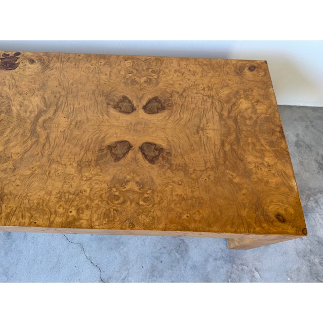 1970s 1970’s Milo Baughman Style Parsons Burl Wood Rectangular Coffee Table For Sale - Image 5 of 12