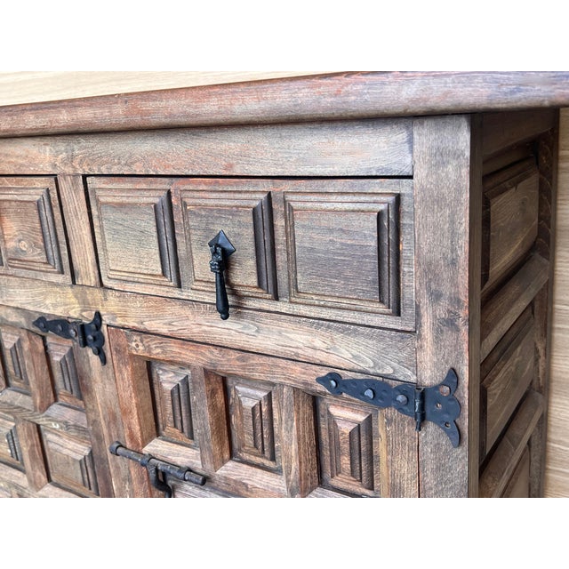 Late 19th Century Late 19th Century Spanish Baroque Carved Walnut Tuscan Three Drawer Credenza or Buffet For Sale - Image 5 of 18