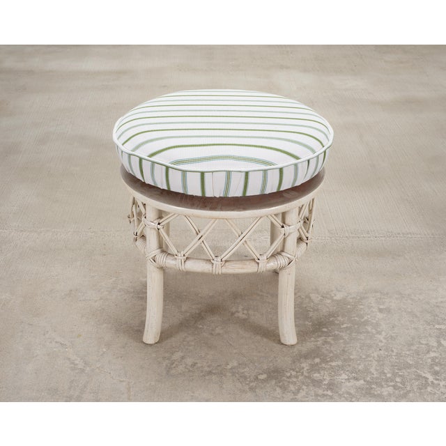 White 20th Century Round Rattan Swivel Ottoman Stool by Ficks Reed For Sale - Image 8 of 18