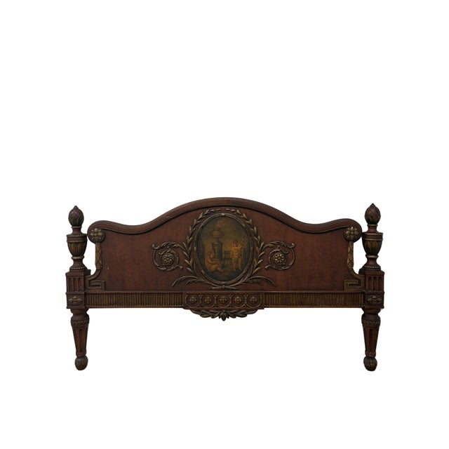 Neoclassical Antique Neoclassical Mahogany Twin Bed Frame With Hand-Painted Classical Medallions & Gilt Decoration For Sale - Image 3 of 10