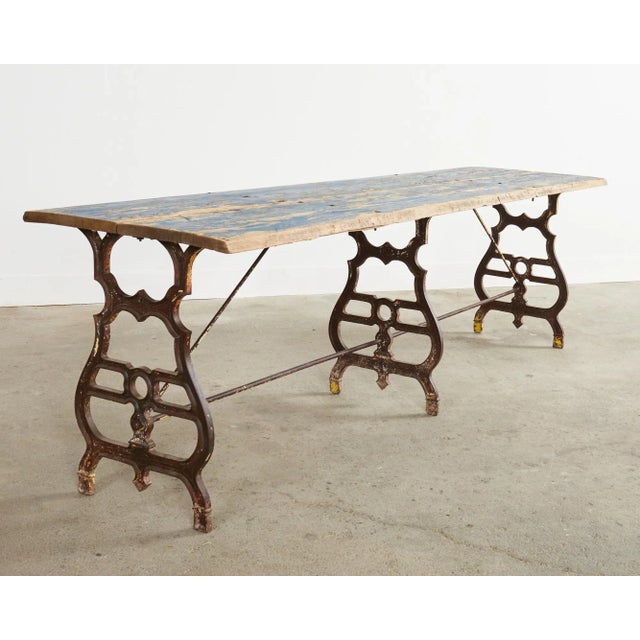 19th Century French Industrial Style Pine Iron Dining Table For Sale In Sacramento - Image 6 of 13