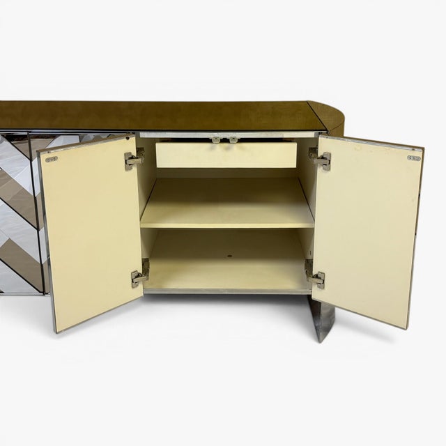 Mirrored Chevron Herringbone Credenza Attributed to Ello , Circa 1970's For Sale - Image 11 of 15
