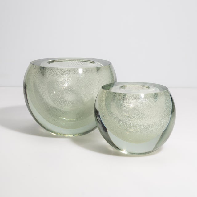 Glass Murano Sphere Vase in Clear With Silver Flecks Large For Sale - Image 7 of 9