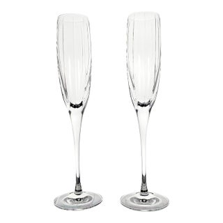 1980s Mikasa Arctic Lights Clear Champagne Flutes, Pair For Sale