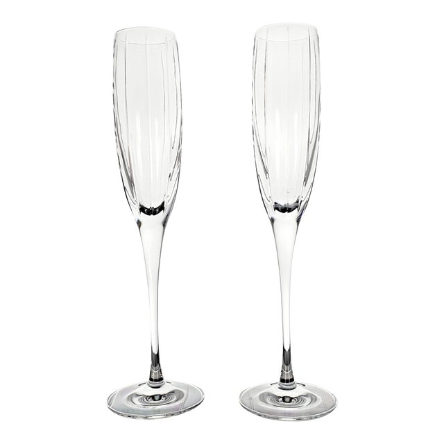 1980s Mikasa Arctic Lights Clear Champagne Flutes, Pair For Sale