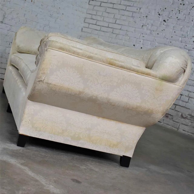 Art Deco Vintage Art Deco Hollywood Regency Sofa With Tufted Back and Concave Pillowed Arms For Sale - Image 3 of 13