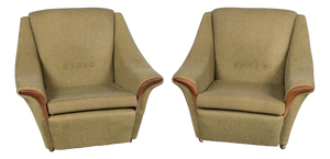 English Olive Green Upholstered Armchairs, 1960s, Set of 2
