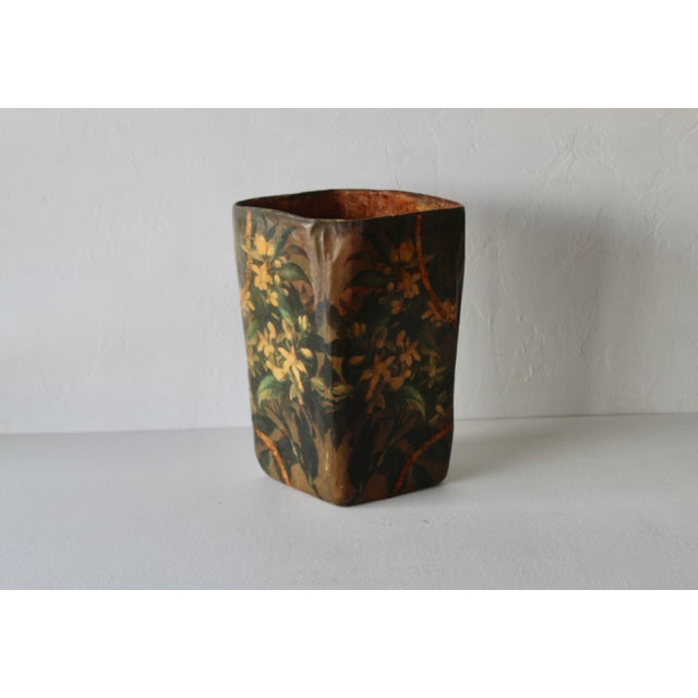 R Pulvermacher Art Nouveau Paper Mache Floral Wrapped Wastebasket Vintage For Sale - Image 4 of 18
