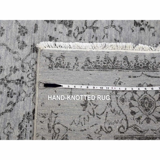 2010s Silver Gray, Wool and Silk Hand Knotted Broken Erased Persian Tabriz Design Rug For Sale - Image 11 of 13