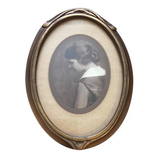 Arts and Crafts Period Sepia Portrait of a Woman in Wood and Gilt Picture Frame For Sale
