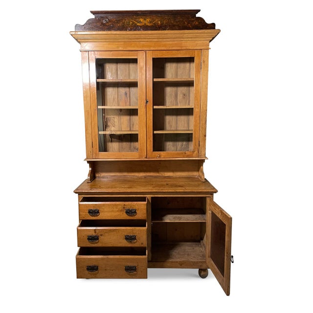 Early 19th Century 19th Century Swedish Stepback Cupboard With Original Hardware and Paint Decoration For Sale - Image 5 of 6