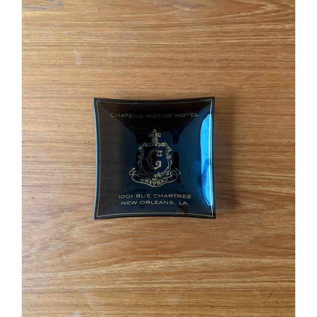 American Vintage Chateau Motor Hotel New Orleans Smokey Glass Dish For Sale - Image 3 of 10
