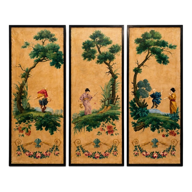 Chinoiserie Painted Panels, 1800s, Set of 3 For Sale