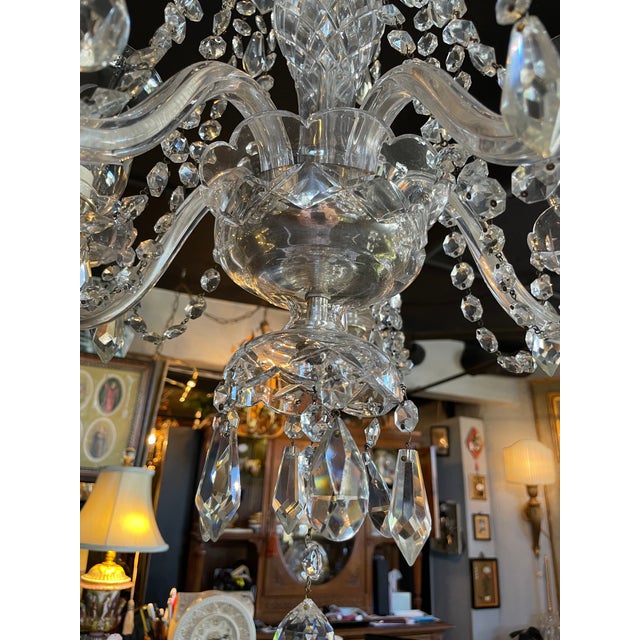 Transparent 1930s Hollywood Colonial Style Clear Crystal Five Light Chandelier For Sale - Image 8 of 13
