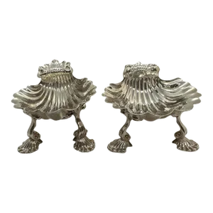Pair of British Armorial Hallmarked Sterling Master Salts in Shell Form