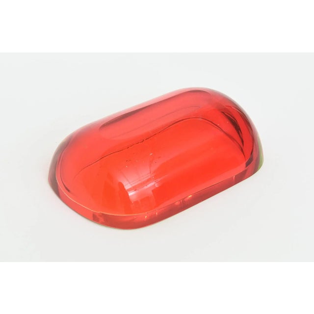 Vintage Murano Flavio Poli Red and Yellow Uranium Sommerso Glass Oblong Bowl Rare For Sale - Image 12 of 12