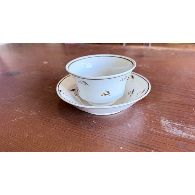 Antique Leeds Pearlware Cup and Saucer With Brown Foliate Decoration, Circa 1800 For Sale - Image 10 of 12