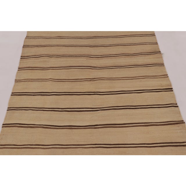 Rug & Kilim Rug & Kilim’s Contemporary Rez Kilim Flatweave Rug With Brown Striped Design For Sale - Image 4 of 10