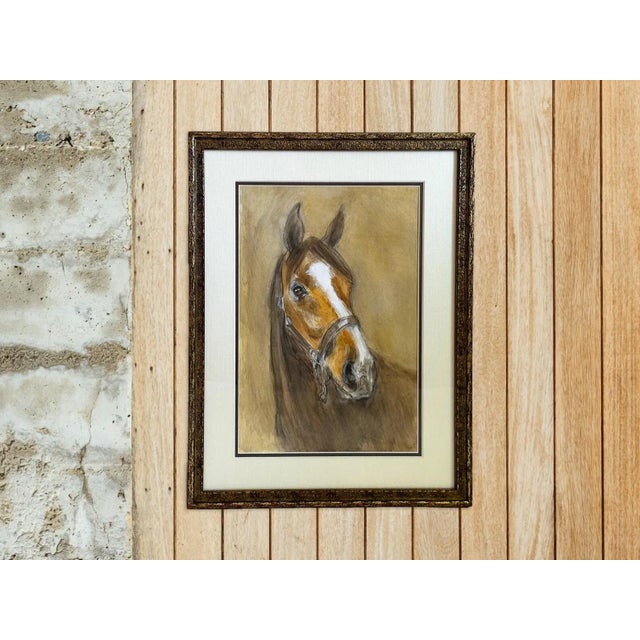 Beige Vintage Abstract Horse Painting Contemporary "Bright-Eyed Bay" Mixed Medium on Paper, 1990s For Sale - Image 8 of 8