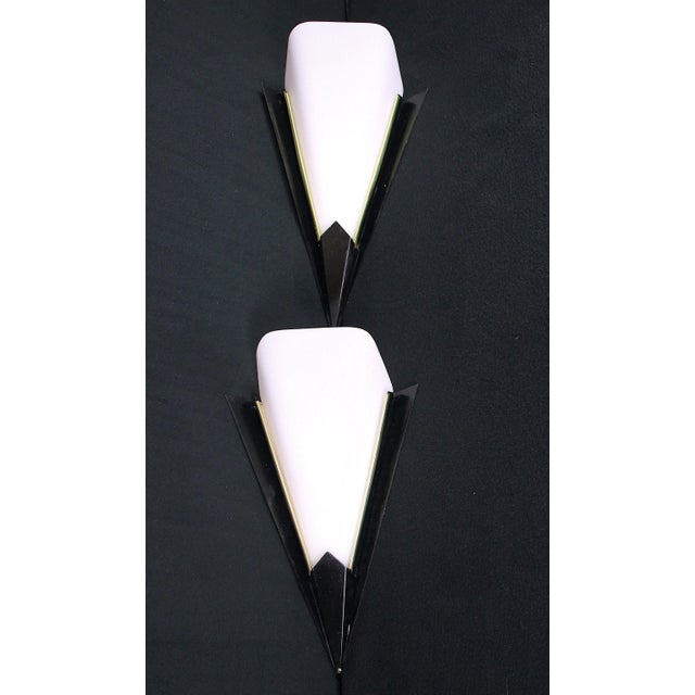 Mid 20th Century Perspex & Black Metal Wall Lamps, Mid-Century France - a Pair For Sale - Image 5 of 9