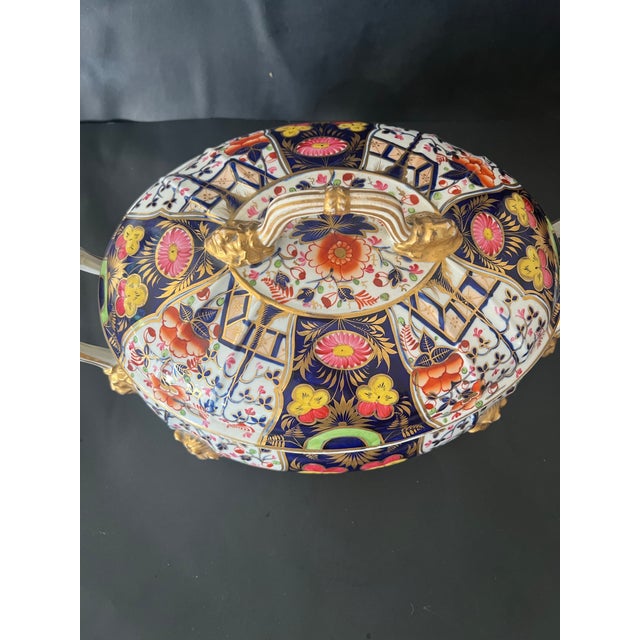 Fabulous and rare large antique Tureen by Royal Crown Derby in the iconic Imari pattern. Lion heads on handles. Lid has...