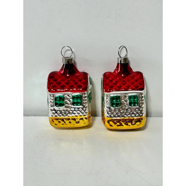 1950s European Cottage House Glass Christmas Ornaments – Hand Painted – Set of 6 For Sale - Image 9 of 12