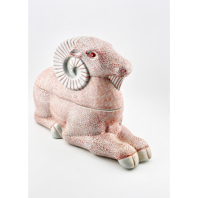 Vintage Bombay Company Chinoiserie Ceramic Aries Ram Lidded Vessel For Sale In New Orleans - Image 6 of 10