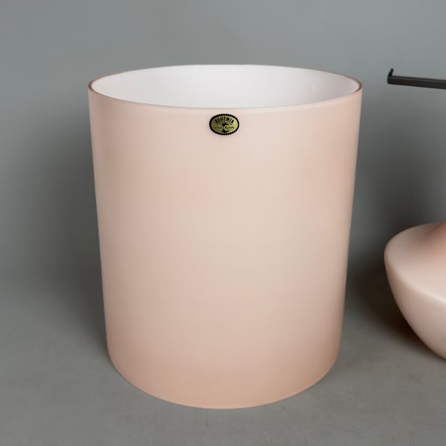 Pink Large Vintage Opal Glass Pink Table Lamp Bohemia Crystalex, 1970s For Sale - Image 8 of 15