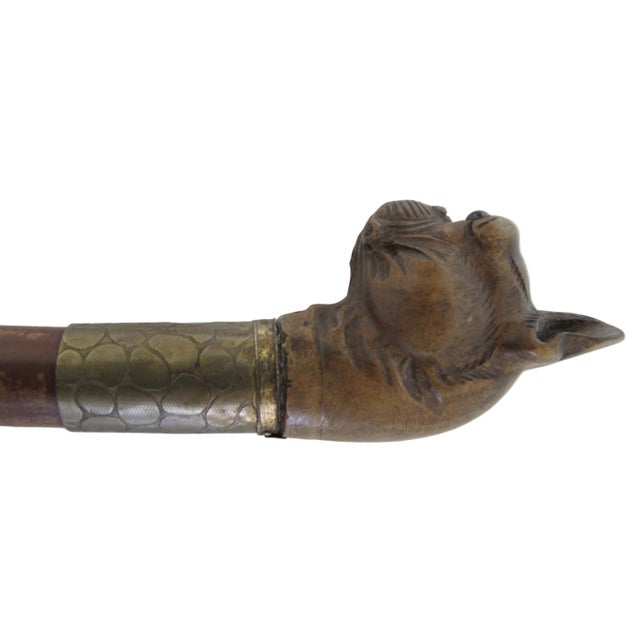 Victorian Bulldog Dog Head With Realistic Eyes Carved Wood Walking Stick Cane For Sale In Portland, OR - Image 6 of 12