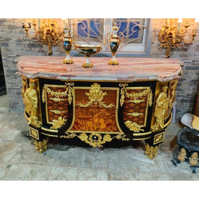 2010s Monumental French Empire Sideboard – Marble Top With Ornate Gilt Bronze Sculptural Details For Sale - Image 5 of 5