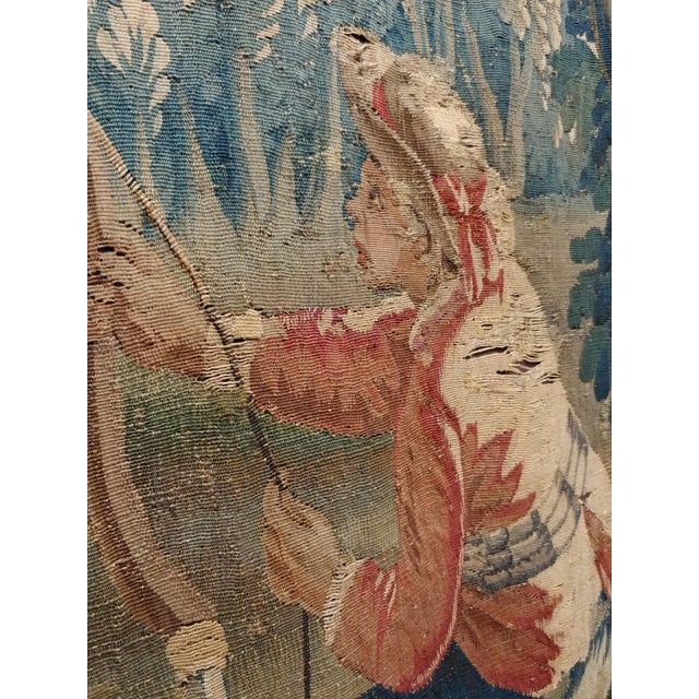 Early 18th Century Brussel Tapestry, Finely Woven, Red, Blue, Green, Silk & Wool For Sale - Image 10 of 15