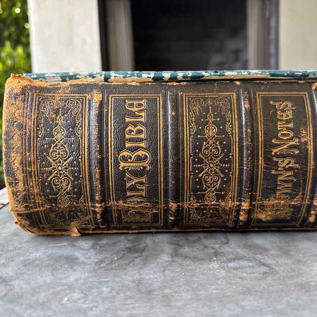 Traditional Antique 1882 “Brown’s Self-Interpreting Bible” Embossed Leather Cover With Engravings For Sale - Image 3 of 5