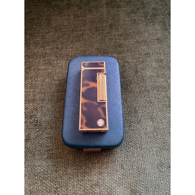 Rare Vintage Dunhill Gold Plated Cognac Marble Lacquer Lighter Original Sky Case For Sale - Image 11 of 12