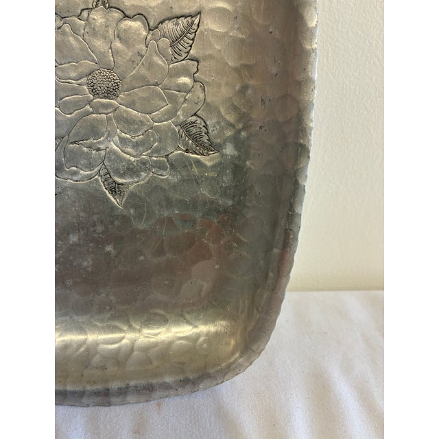 Mid 20th Century Vintage Farberware Wrought Aluminum Tray, Etched Floral Motif, Brooklyn Ny For Sale - Image 5 of 9